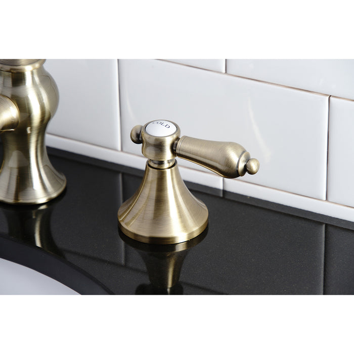 Kingston Tulare KC7063BAL - Heirloom Two-Handle 3-Hole Deck Mount Widespread Bathroom Faucet with Brass Pop-Up, Antique Brass