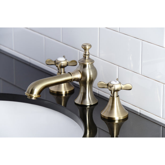 Essex KC7063BEX Two-Handle 3-Hole Deck Mount Widespread Bathroom Faucet with Brass Pop-Up, Antique Brass