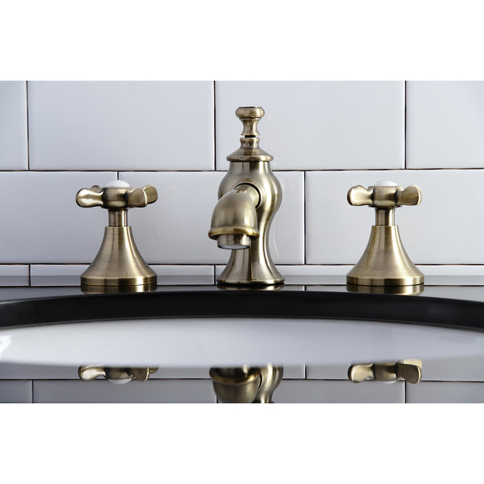 Essex KC7063BEX Two-Handle 3-Hole Deck Mount Widespread Bathroom Faucet with Brass Pop-Up, Antique Brass