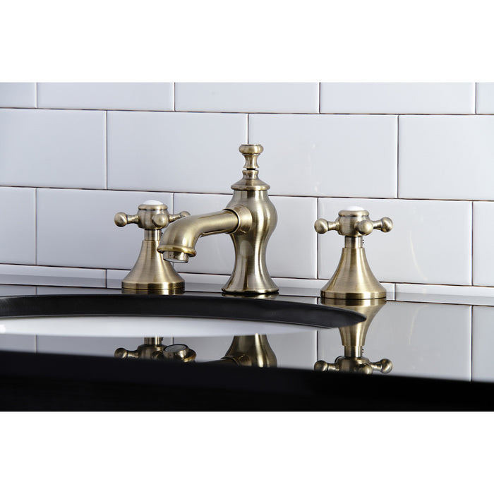 Kingston Tulare KC7063BX - English Country Two-Handle 3-Hole Deck Mount Widespread Bathroom Faucet with Brass Pop-Up, Antique Brass