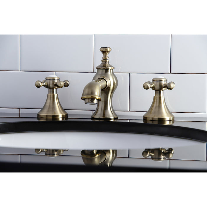 Kingston Tulare KC7063BX - English Country Two-Handle 3-Hole Deck Mount Widespread Bathroom Faucet with Brass Pop-Up, Antique Brass