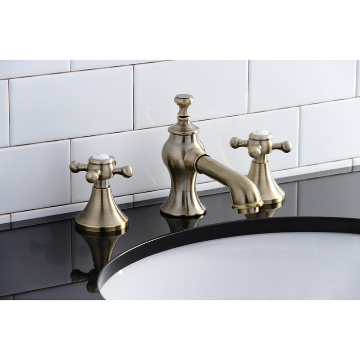 Kingston Tulare KC7063BX - English Country Two-Handle 3-Hole Deck Mount Widespread Bathroom Faucet with Brass Pop-Up, Antique Brass