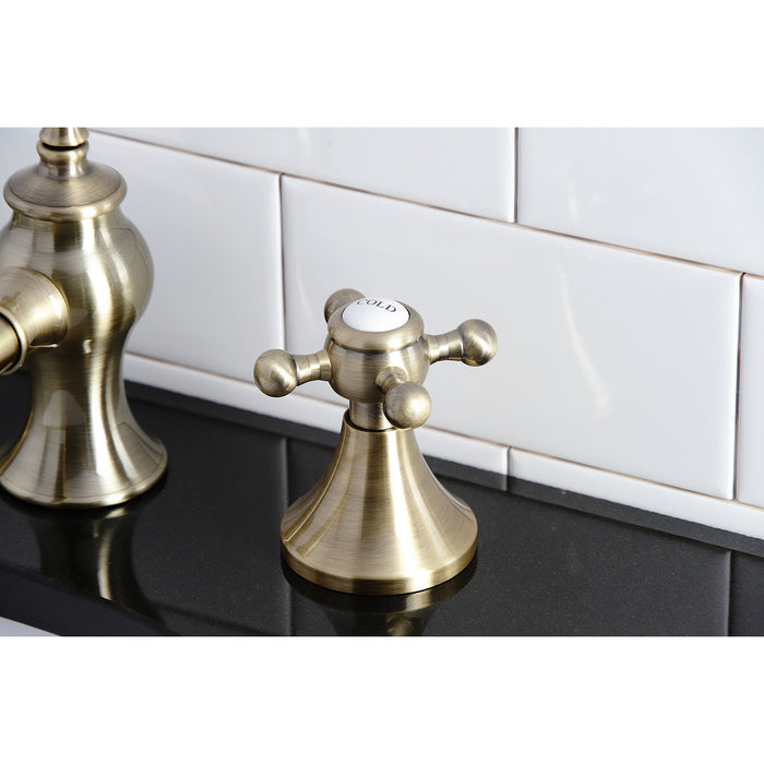 Kingston Tulare KC7063BX - English Country Two-Handle 3-Hole Deck Mount Widespread Bathroom Faucet with Brass Pop-Up, Antique Brass