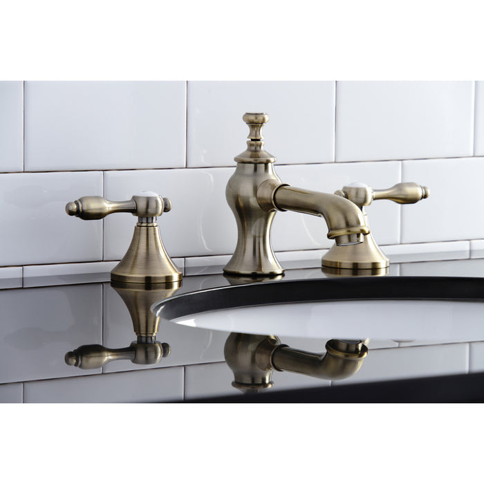 Tudor KC7063TAL Two-Handle 3-Hole Deck Mount Widespread Bathroom Faucet with Brass Pop-Up, Antique Brass