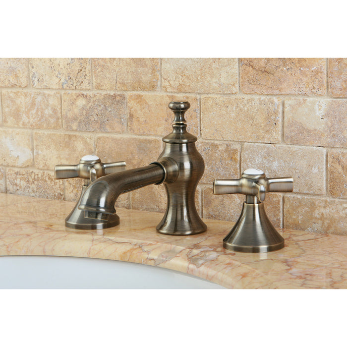 Kingston Tulare KC7063ZX - Millennium Two-Handle 3-Hole Deck Mount Widespread Bathroom Faucet with Brass Pop-Up, Antique Brass