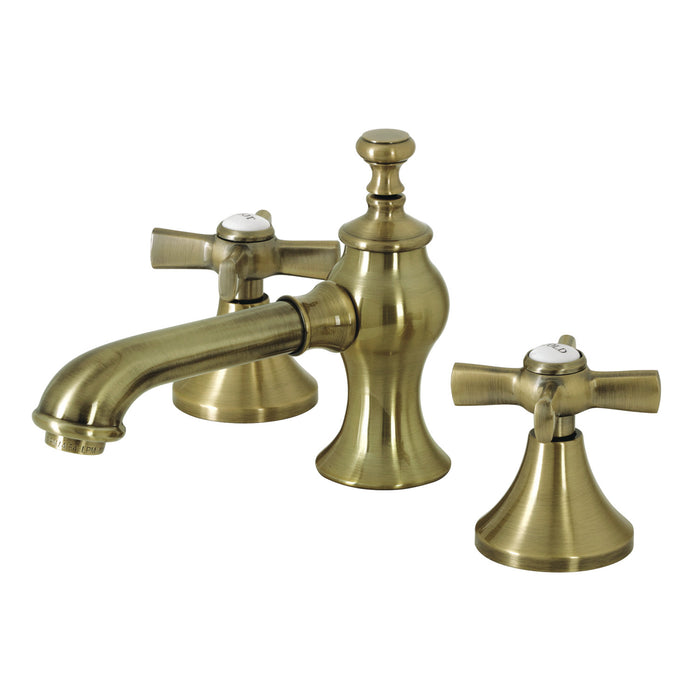 Kingston Tulare KC7063ZX - Millennium Two-Handle 3-Hole Deck Mount Widespread Bathroom Faucet with Brass Pop-Up, Antique Brass