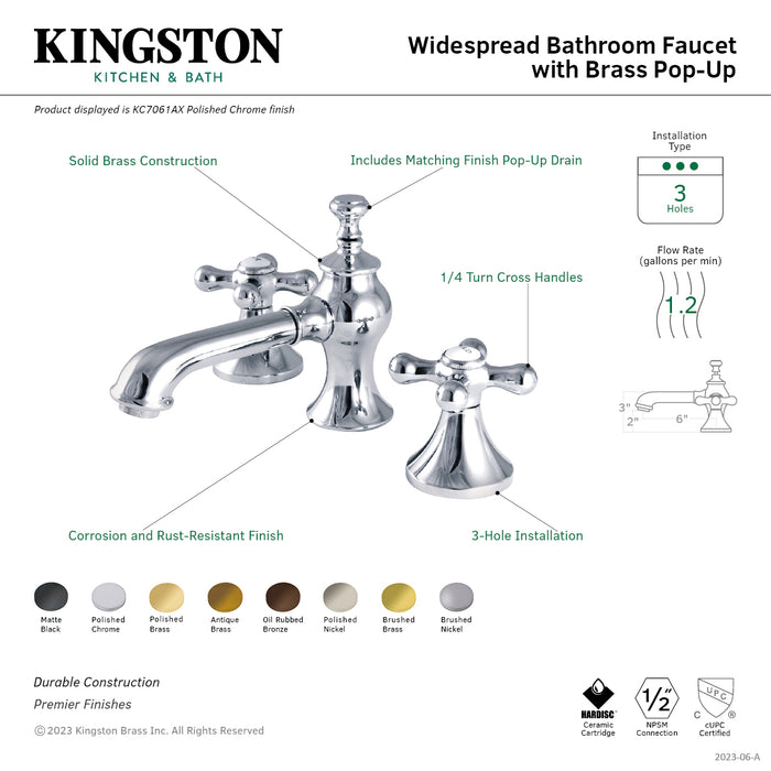Vintage KC7065AX Two-Handle 3-Hole Deck Mount Widespread Bathroom Faucet with Brass Pop-Up, Oil Rubbed Bronze