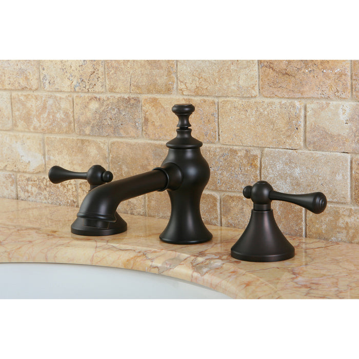 Kingston Tulare KC7065BL - English Country Two-Handle 3-Hole Deck Mount Widespread Bathroom Faucet with Brass Pop-Up, Oil Rubbed Bronze