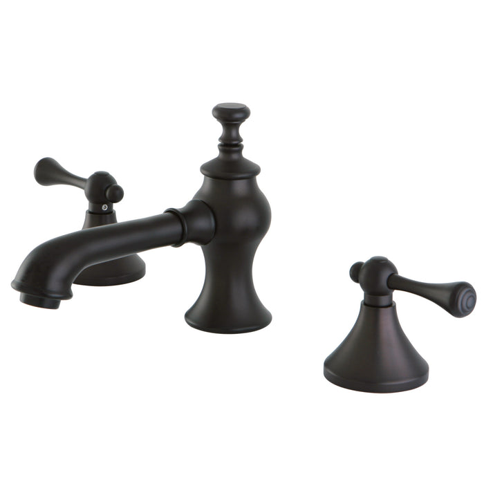 English Country KC7065BL Two-Handle 3-Hole Deck Mount Widespread Bathroom Faucet with Brass Pop-Up, Oil Rubbed Bronze