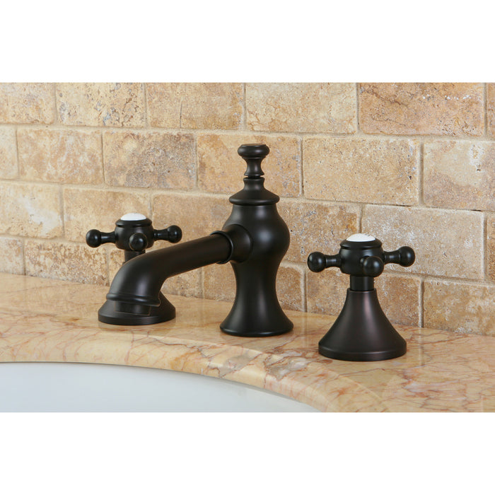 Kingston Tulare KC7065BX - English Country Two-Handle 3-Hole Deck Mount Widespread Bathroom Faucet with Brass Pop-Up, Oil Rubbed Bronze