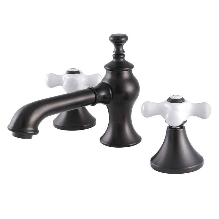 Kingston Tulare KC7065PX - Vintage Two-Handle 3-Hole Deck Mount Widespread Bathroom Faucet with Brass Pop-Up, Oil Rubbed Bronze