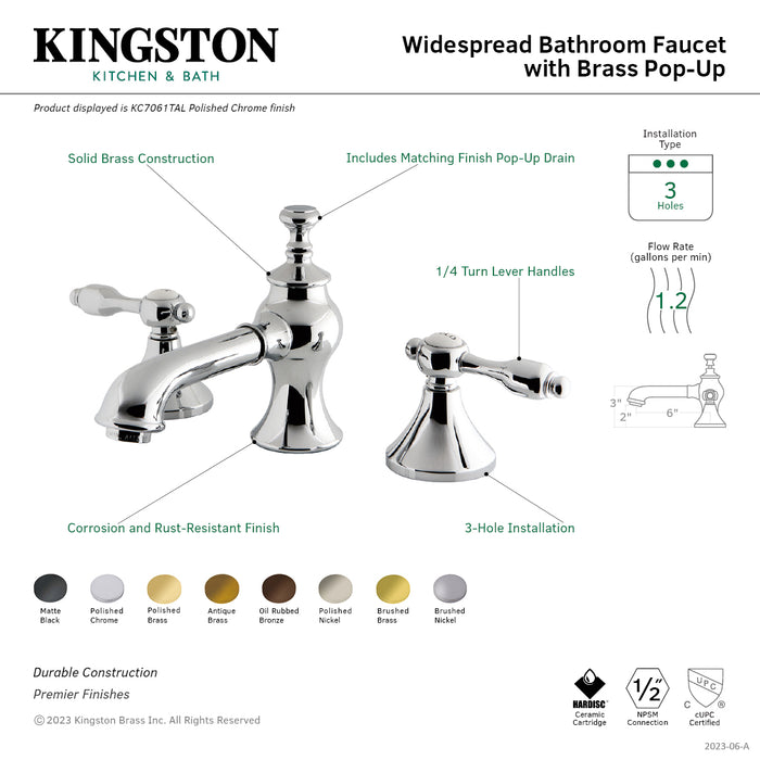 Kingston Tulare KC7065TAL - Tudor Two-Handle 3-Hole Deck Mount Widespread Bathroom Faucet with Brass Pop-Up, Oil Rubbed Bronze