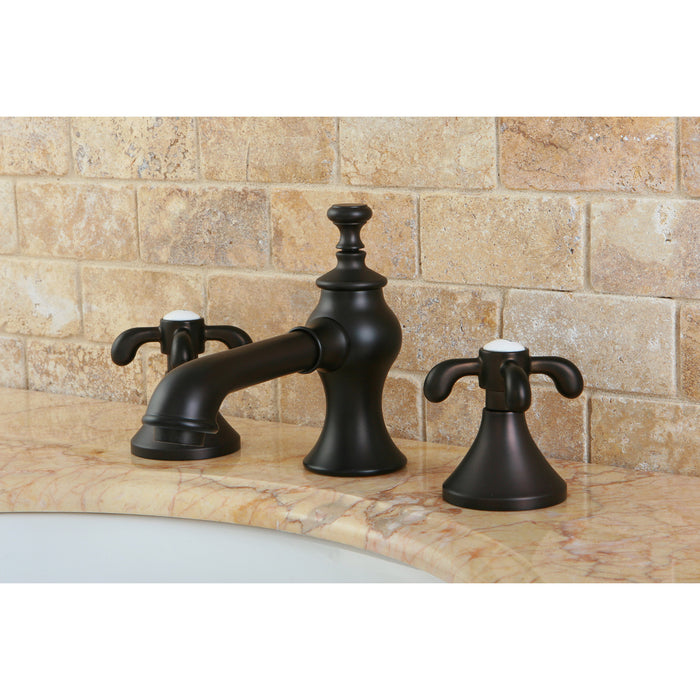 French Country KC7065TX Two-Handle 3-Hole Deck Mount Widespread Bathroom Faucet with Brass Pop-Up, Oil Rubbed Bronze