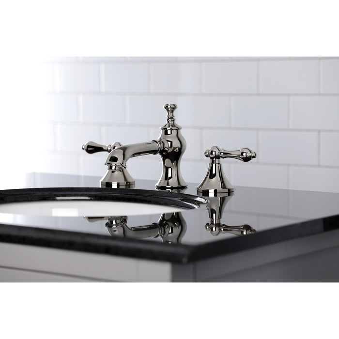 Vintage KC7066AL Two-Handle 3-Hole Deck Mount Widespread Bathroom Faucet with Brass Pop-Up, Polished Nickel