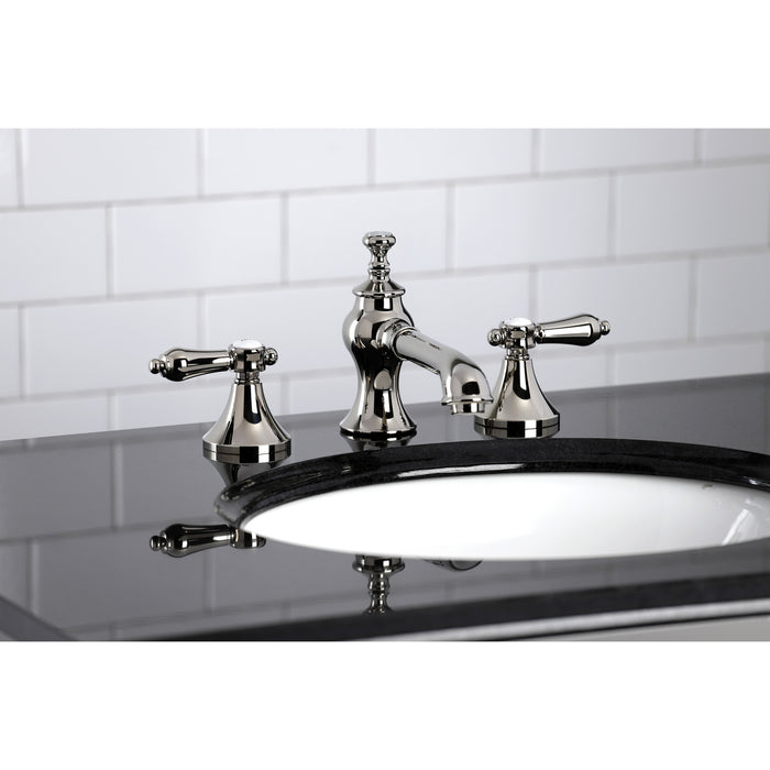 Kingston Tulare KC7066BAL - Heirloom Two-Handle 3-Hole Deck Mount Widespread Bathroom Faucet with Brass Pop-Up, Polished Nickel