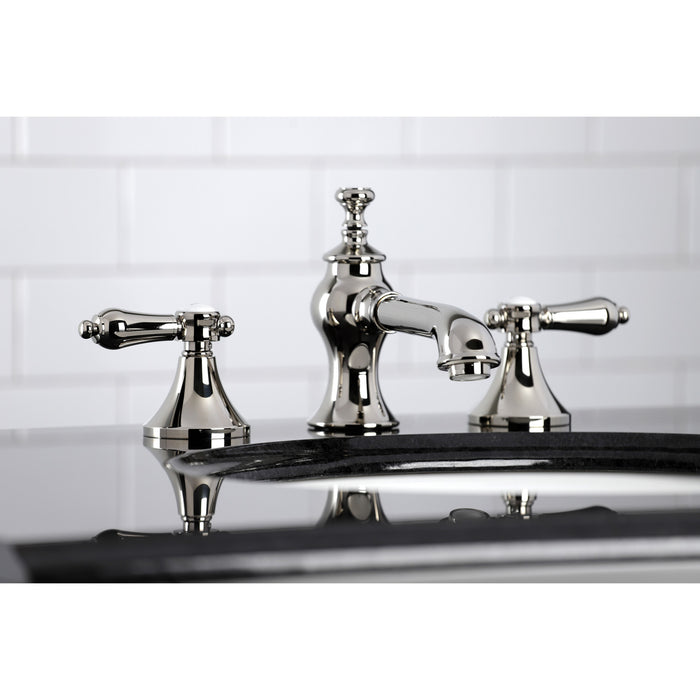 Kingston Tulare KC7066BAL - Heirloom Two-Handle 3-Hole Deck Mount Widespread Bathroom Faucet with Brass Pop-Up, Polished Nickel