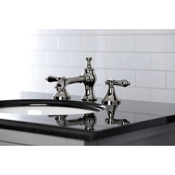 Kingston Tulare KC7066BAL - Heirloom Two-Handle 3-Hole Deck Mount Widespread Bathroom Faucet with Brass Pop-Up, Polished Nickel