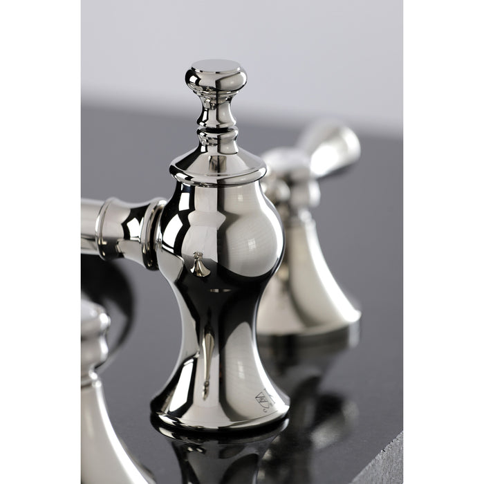 Kingston Tulare KC7066BAL - Heirloom Two-Handle 3-Hole Deck Mount Widespread Bathroom Faucet with Brass Pop-Up, Polished Nickel