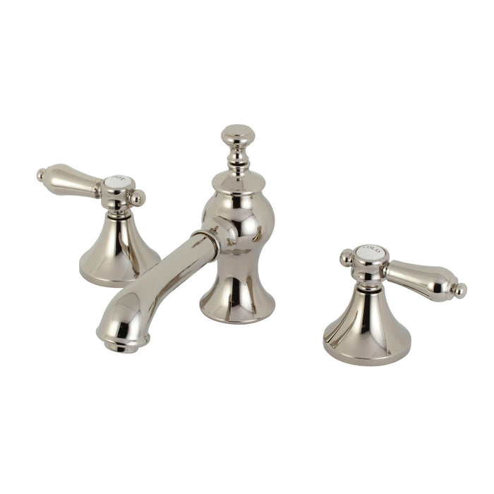 Heirloom KC7066BAL Two-Handle 3-Hole Deck Mount Widespread Bathroom Faucet with Brass Pop-Up, Polished Nickel