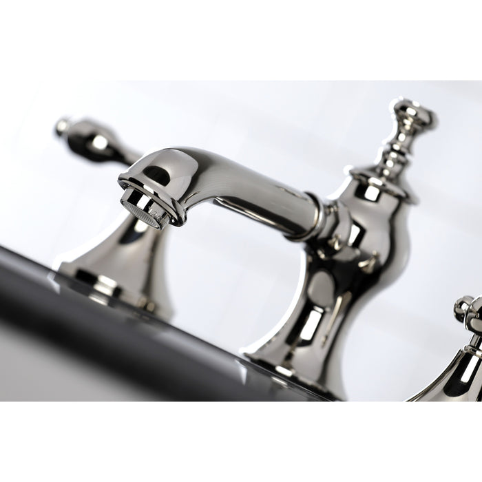 Kingston Tulare KC7066TAL - Tudor Two-Handle 3-Hole Deck Mount Widespread Bathroom Faucet with Brass Pop-Up, Polished Nickel