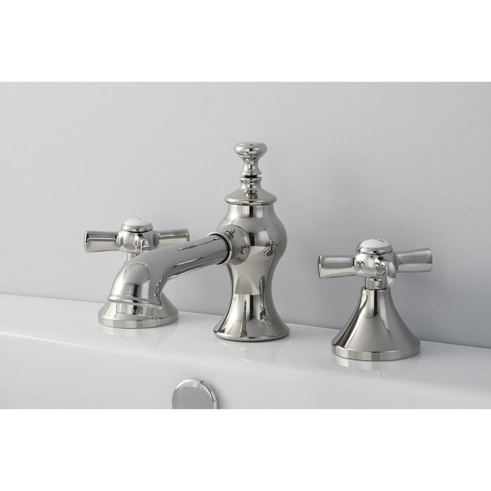 Kingston Tulare KC7066ZX - Millennium Two-Handle 3-Hole Deck Mount Widespread Bathroom Faucet with Brass Pop-Up, Polished Nickel
