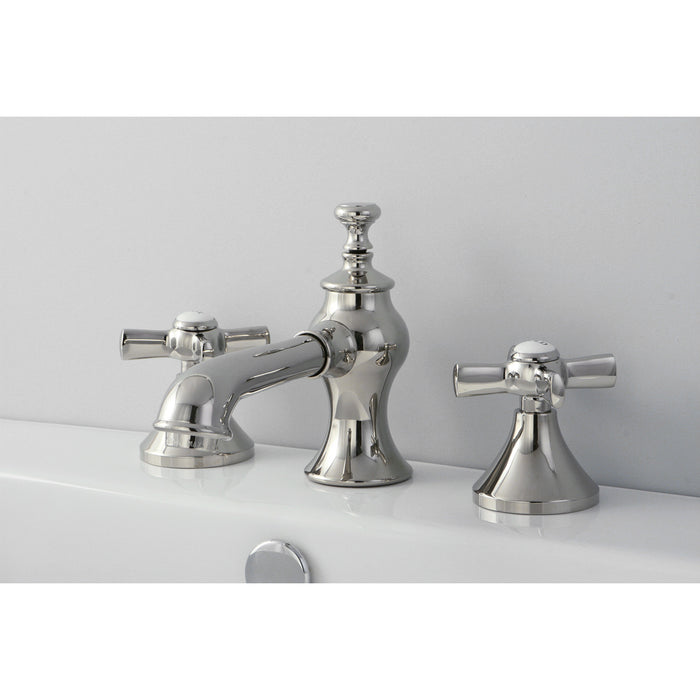 Millennium KC7066ZX Two-Handle 3-Hole Deck Mount Widespread Bathroom Faucet with Brass Pop-Up, Polished Nickel