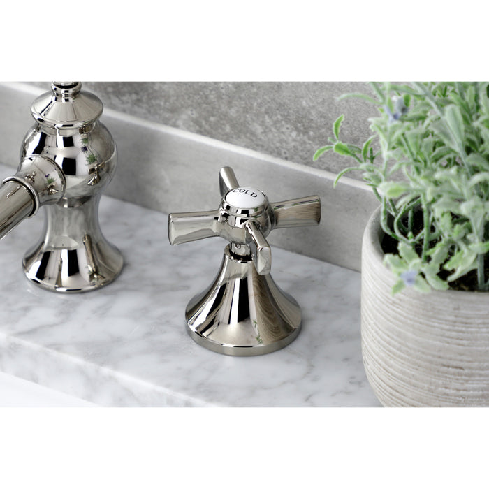 Kingston Tulare KC7066ZX - Millennium Two-Handle 3-Hole Deck Mount Widespread Bathroom Faucet with Brass Pop-Up, Polished Nickel
