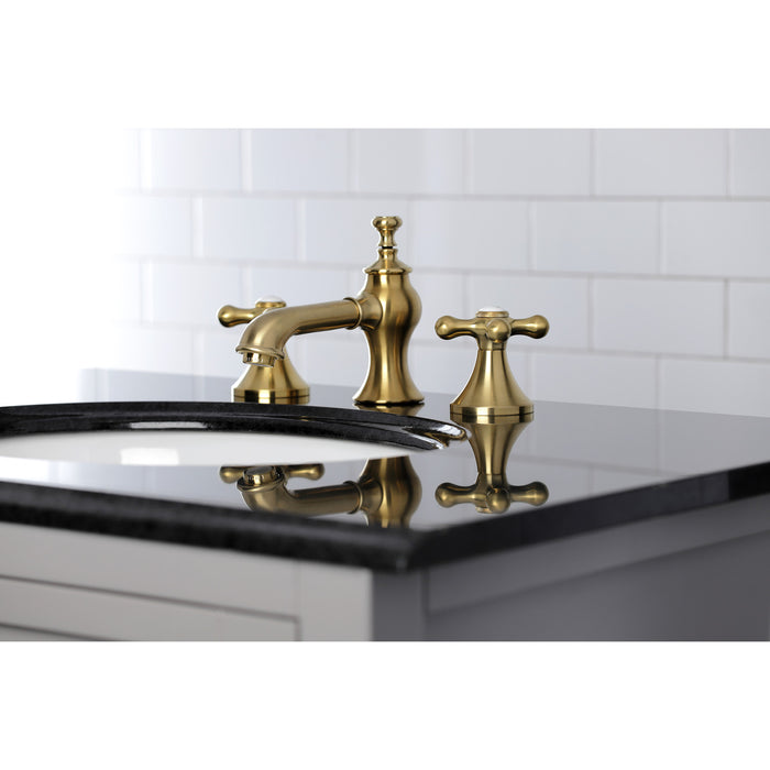 Vintage KC7067AX Two-Handle 3-Hole Deck Mount Widespread Bathroom Faucet with Brass Pop-Up, Brushed Brass