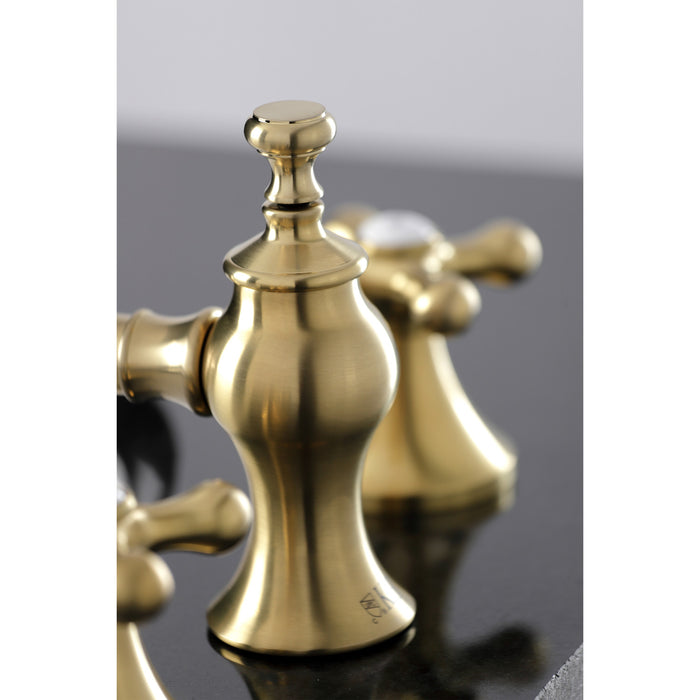 Kingston Tulare KC7067AX - Vintage Two-Handle 3-Hole Deck Mount Widespread Bathroom Faucet with Brass Pop-Up, Brushed Brass
