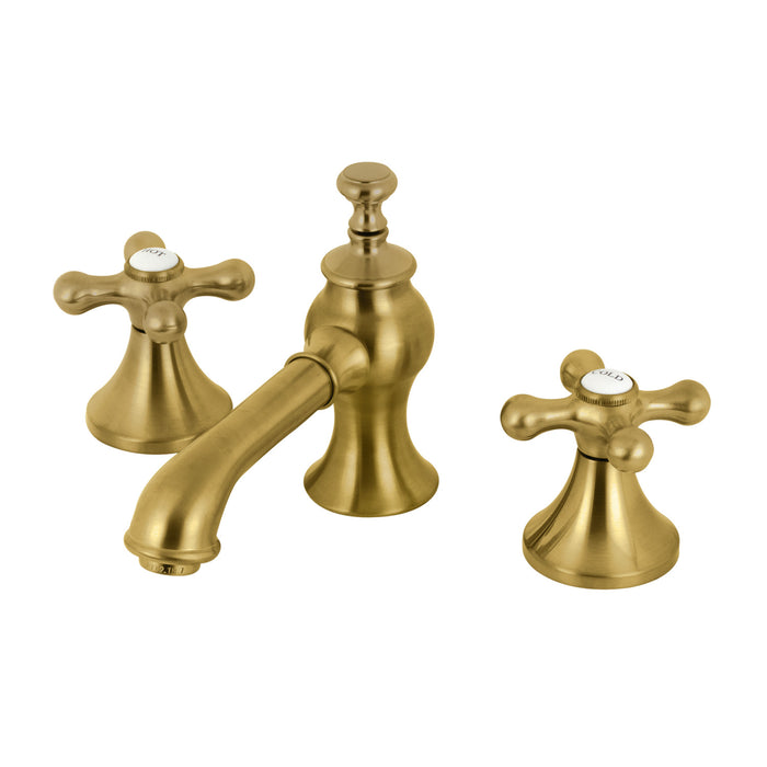 Kingston Tulare KC7067AX - Vintage Two-Handle 3-Hole Deck Mount Widespread Bathroom Faucet with Brass Pop-Up, Brushed Brass