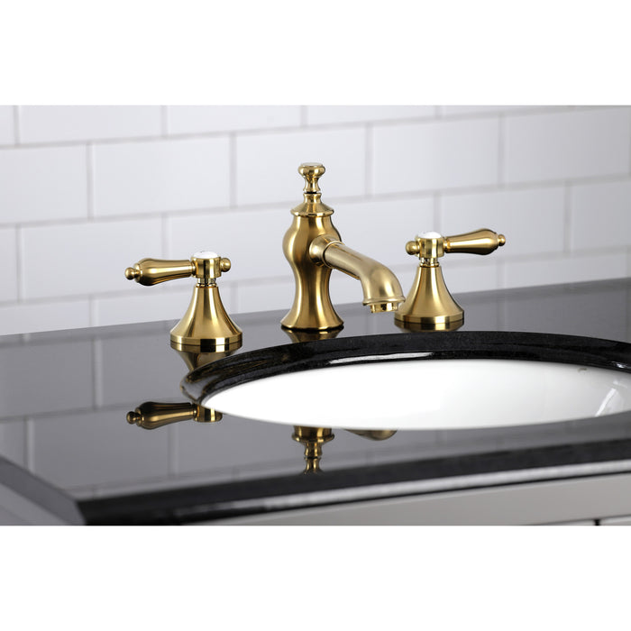 Kingston Tulare KC7067BAL - Heirloom Two-Handle 3-Hole Deck Mount Widespread Bathroom Faucet with Brass Pop-Up, Brushed Brass