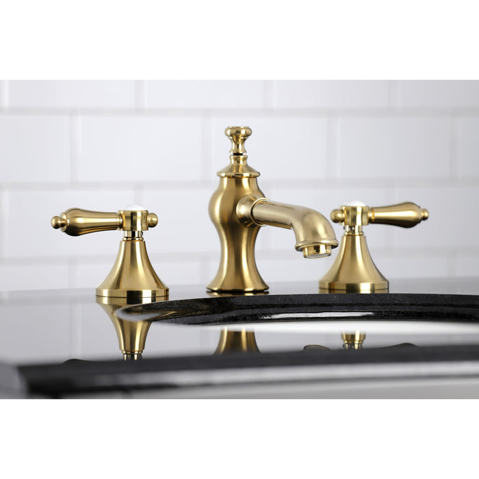 Kingston Tulare KC7067BAL - Heirloom Two-Handle 3-Hole Deck Mount Widespread Bathroom Faucet with Brass Pop-Up, Brushed Brass