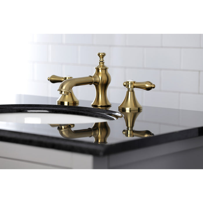 Kingston Tulare KC7067BAL - Heirloom Two-Handle 3-Hole Deck Mount Widespread Bathroom Faucet with Brass Pop-Up, Brushed Brass