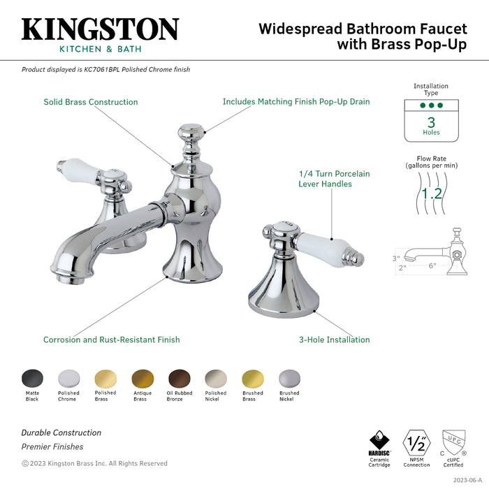 Bel-Air KC7067BPL Two-Handle 3-Hole Deck Mount Widespread Bathroom Faucet with Brass Pop-Up, Brushed Brass