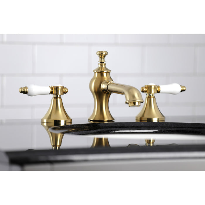 Bel-Air KC7067BPL Two-Handle 3-Hole Deck Mount Widespread Bathroom Faucet with Brass Pop-Up, Brushed Brass