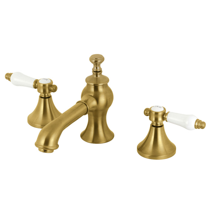 Kingston Tulare KC7067BPL - Bel-Air Two-Handle 3-Hole Deck Mount Widespread Bathroom Faucet with Brass Pop-Up, Brushed Brass