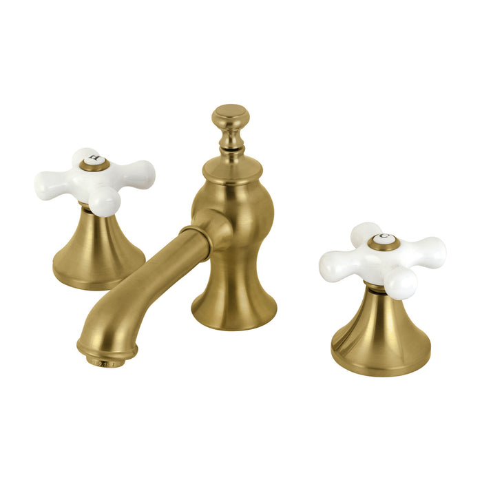 Vintage KC7067PX Two-Handle 3-Hole Deck Mount Widespread Bathroom Faucet with Brass Pop-Up, Brushed Brass
