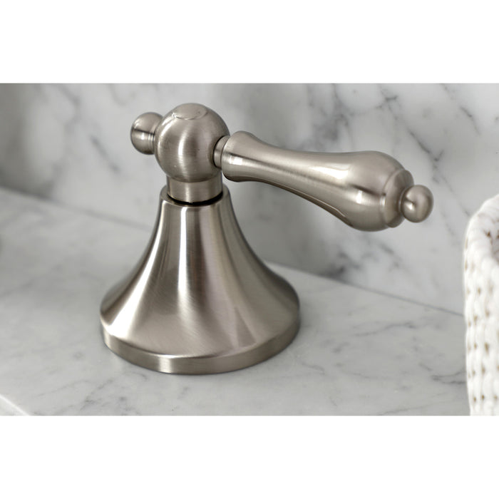 Kingston Tulare KC7068AL - Vintage Two-Handle 3-Hole Deck Mount Widespread Bathroom Faucet with Brass Pop-Up, Brushed Nickel