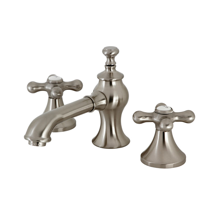 Kingston Tulare KC7068AX - Vintage Two-Handle 3-Hole Deck Mount Widespread Bathroom Faucet with Brass Pop-Up, Brushed Nickel