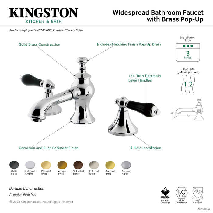 Duchess KC7068PKL Two-Handle 3-Hole Deck Mount Widespread Bathroom Faucet with Brass Pop-Up, Brushed Nickel