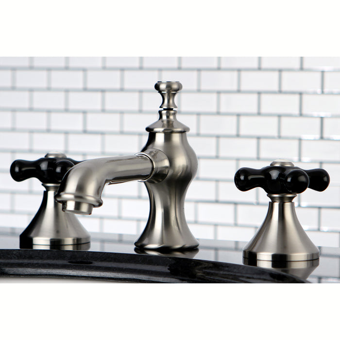 Duchess KC7068PKX Two-Handle 3-Hole Deck Mount Widespread Bathroom Faucet with Brass Pop-Up, Brushed Nickel