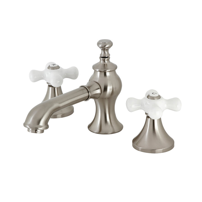 Vintage KC7068PX Two-Handle 3-Hole Deck Mount Widespread Bathroom Faucet with Brass Pop-Up, Brushed Nickel