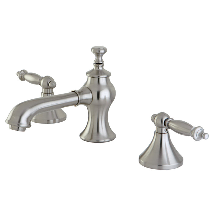 Templeton KC7068TL Two-Handle 3-Hole Deck Mount Widespread Bathroom Faucet with Brass Pop-Up, Brushed Nickel