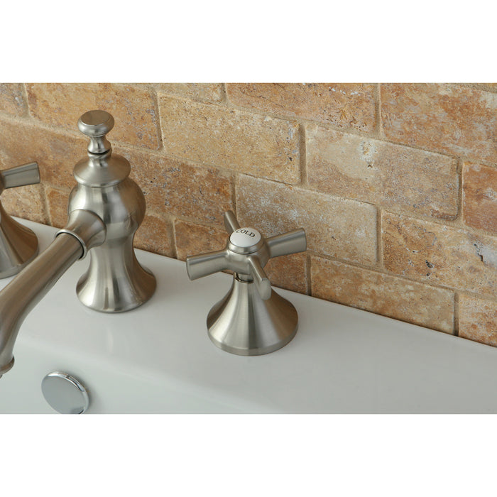 Kingston Tulare KC7068ZX - Millennium Two-Handle 3-Hole Deck Mount Widespread Bathroom Faucet with Brass Pop-Up, Brushed Nickel