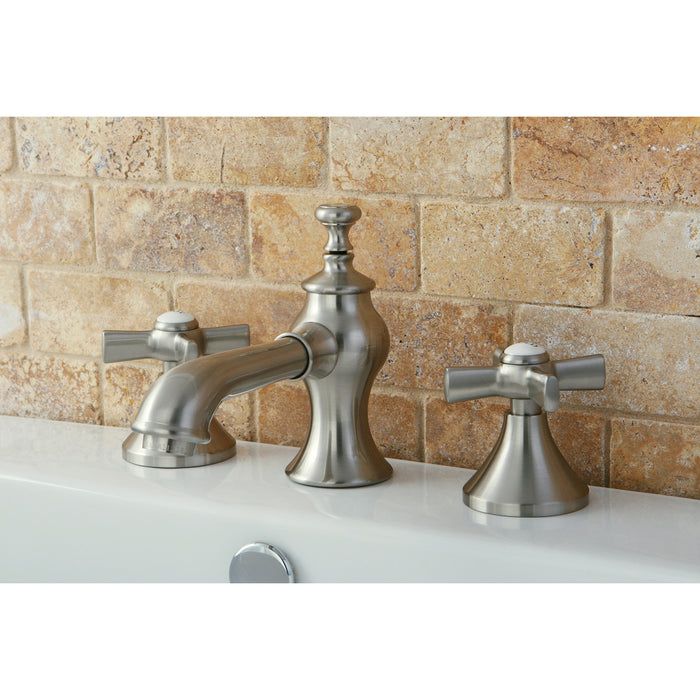 Kingston Tulare KC7068ZX - Millennium Two-Handle 3-Hole Deck Mount Widespread Bathroom Faucet with Brass Pop-Up, Brushed Nickel
