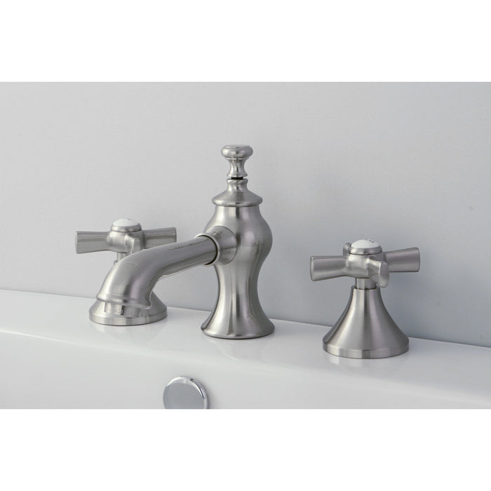 Kingston Tulare KC7068ZX - Millennium Two-Handle 3-Hole Deck Mount Widespread Bathroom Faucet with Brass Pop-Up, Brushed Nickel