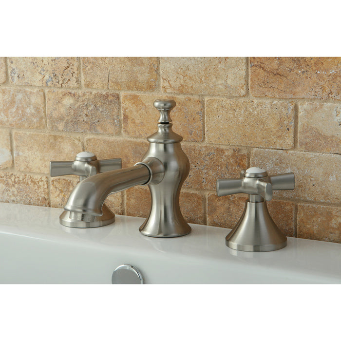 Kingston Tulare KC7068ZX - Millennium Two-Handle 3-Hole Deck Mount Widespread Bathroom Faucet with Brass Pop-Up, Brushed Nickel