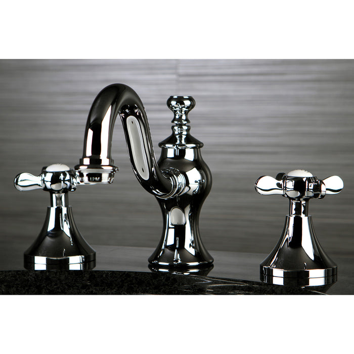 Kingston Heirloom KC7161BEX - Essex Two-Handle 3-Hole Deck Mount Widespread Bathroom Faucet with Brass Pop-Up, Polished Chrome