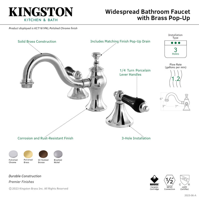 Kingston Heirloom KC7161PKL - Duchess Two-Handle 3-Hole Deck Mount Widespread Bathroom Faucet with Brass Pop-Up, Polished Chrome