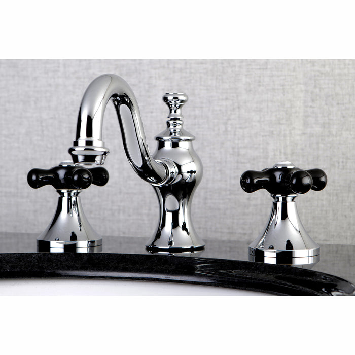 Kingston Heirloom KC7161PKX - Duchess Two-Handle 3-Hole Deck Mount Widespread Bathroom Faucet with Brass Pop-Up, Polished Chrome